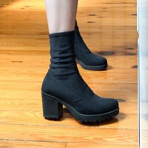 Vegabond Black Sock Booties with Platform Heel